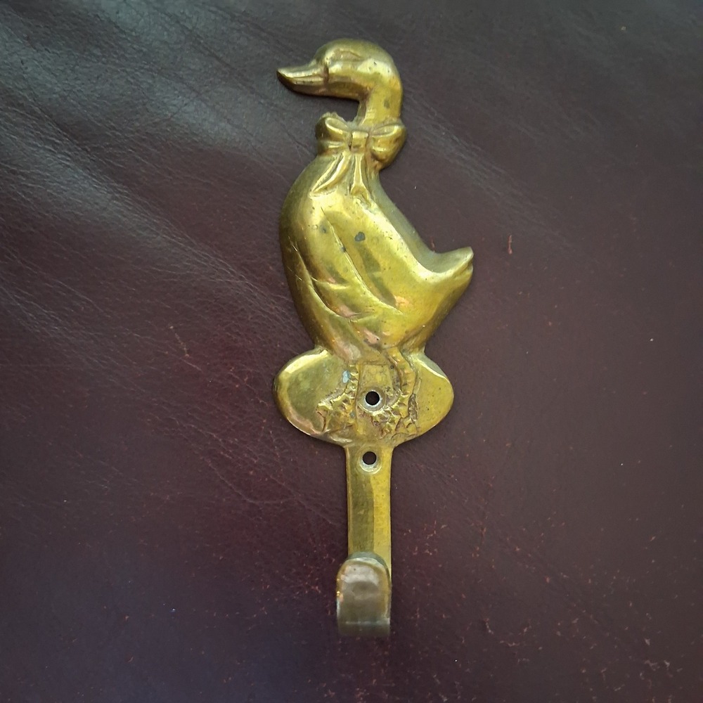 Vintage Solid Brass Goose Duck with Bow Wall Hook Hanger Cottagecore 5.5" Granny